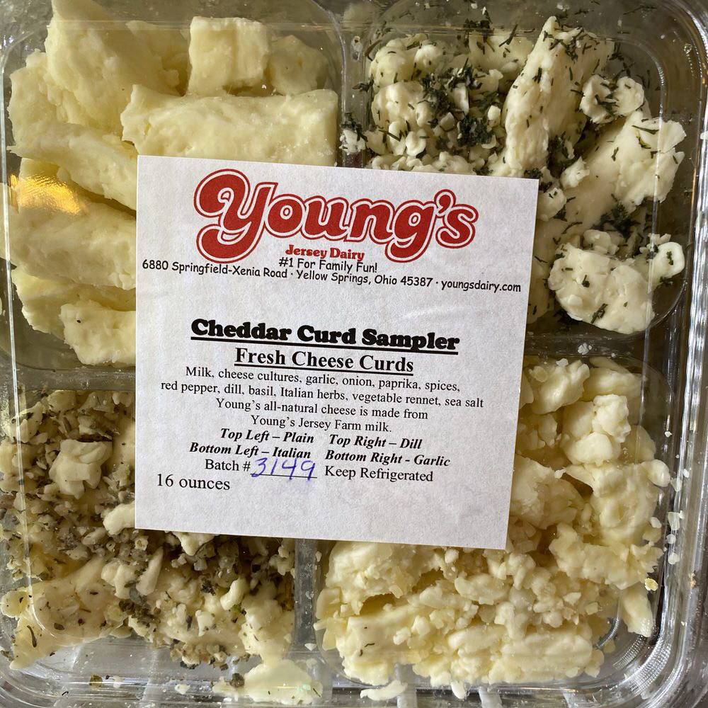 Cheddar Curd Sampler (Plain, Italian, Dill, Garlic)